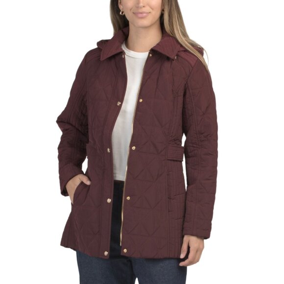 JONES NEW YORK Navy Quilted Jacket With Detachable Hood - Picture 1 of 2
